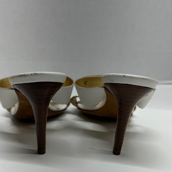 Celine Triomphe Heels High Heel Shoes Open Toe Leather White Gold Studs Size 37 - Picture 6 of 13